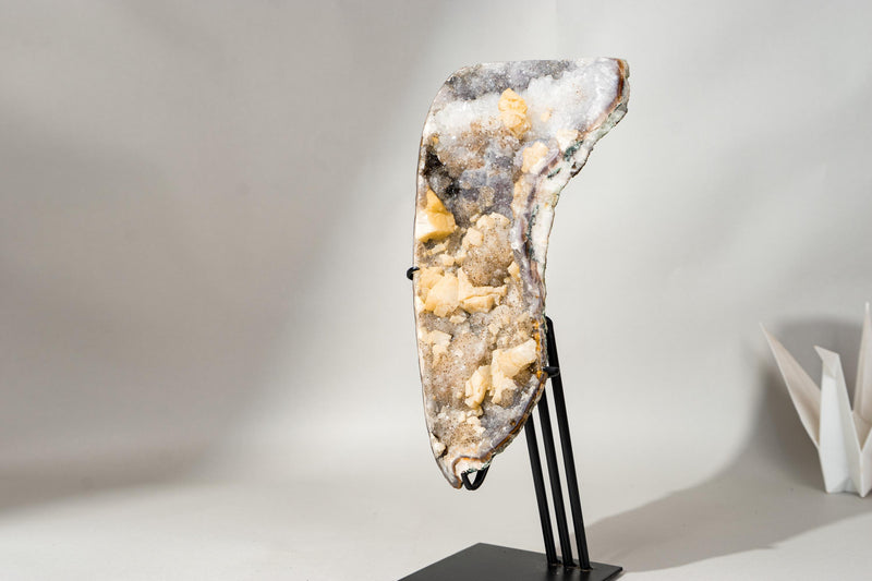 Rare Galaxy Amethyst Druzy Cluster with Golden Goethite, Flowers and Calcite, 6.2 Lb - Ethically Sourced - E2D Crystals & Minerals