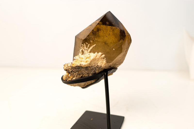 Natural Smoky Amber Citrine Crystal Quartz with Lemurian Striations on Feldspar Matrix – Untreated Brazilian Specimen, 4 Lb. - E2D Crystals & Minerals