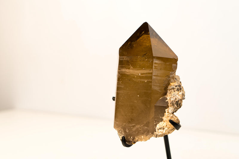 Natural Smoky Amber Citrine Crystal Quartz with Lemurian Striations on Feldspar Matrix – Untreated Brazilian Specimen, 4 Lb. - E2D Crystals & Minerals