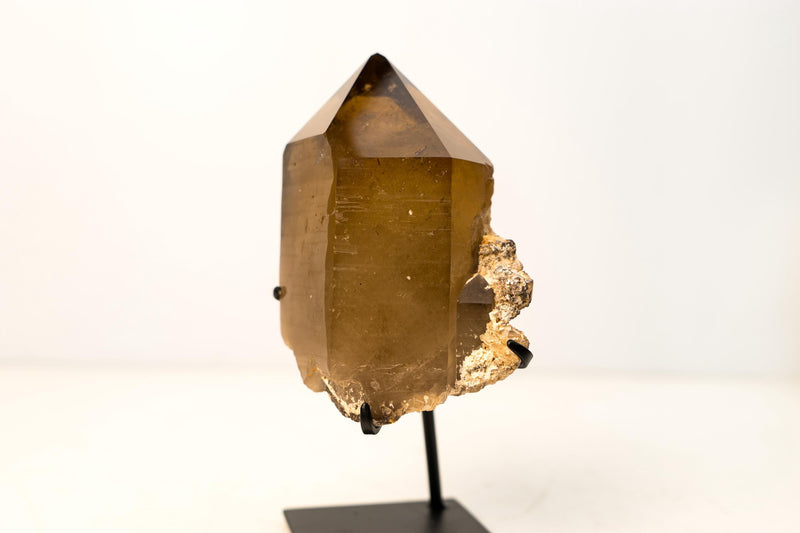 Natural Smoky Amber Citrine Crystal Quartz with Lemurian Striations on Feldspar Matrix – Untreated Brazilian Specimen, 4 Lb. - E2D Crystals & Minerals