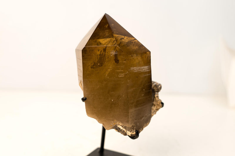 Natural Smoky Amber Citrine Crystal Quartz with Lemurian Striations on Feldspar Matrix – Untreated Brazilian Specimen, 4 Lb. - E2D Crystals & Minerals