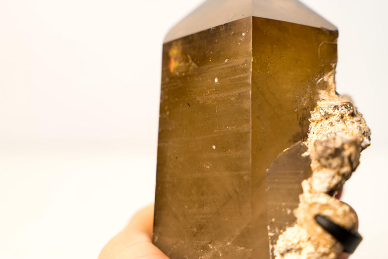 Natural Smoky Amber Citrine Crystal Quartz with Lemurian Striations on Feldspar Matrix – Untreated Brazilian Specimen, 4 Lb. - E2D Crystals & Minerals