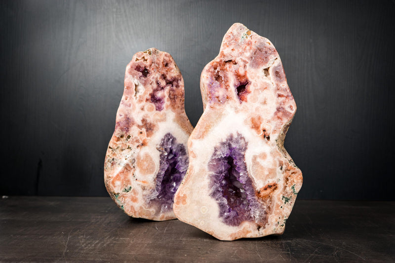 Pair of Rare Pink Amethyst Geodes with Pink and Purple Druzy – All - Natural Bookmatching Amethyst Geodes from Brazil - 18.3 Lb. - E2D Crystals & Minerals
