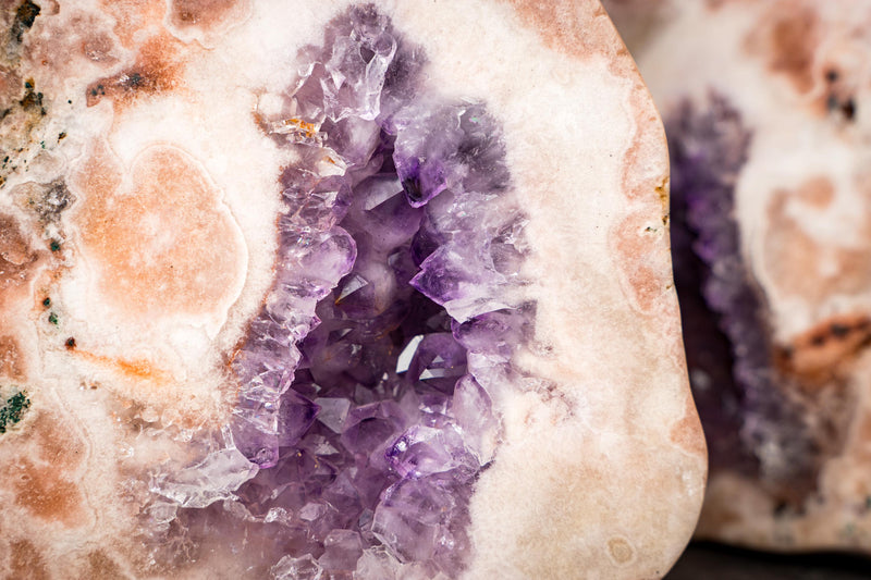 Pair of Rare Pink Amethyst Geodes with Pink and Purple Druzy – All - Natural Bookmatching Amethyst Geodes from Brazil - 18.3 Lb. - E2D Crystals & Minerals