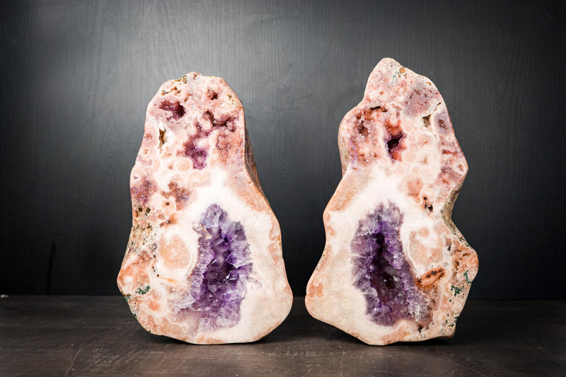 Pair of Rare Pink Amethyst Geodes with Pink and Purple Druzy – All - Natural Bookmatching Amethyst Geodes from Brazil - 18.3 Lb. - E2D Crystals & Minerals