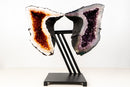 Citrine & Amethyst Geode Wings – Natural Bookmatched Pair on Custom Metal Stand - Ethically Sourced, 49 Lb. - E2D Crystals & Minerals