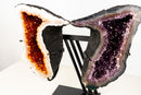 Citrine & Amethyst Geode Wings – Natural Bookmatched Pair on Custom Metal Stand - Ethically Sourced, 49 Lb. - E2D Crystals & Minerals