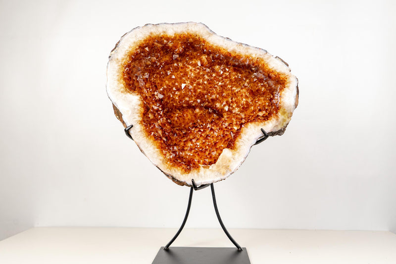 Natural Citrine Geode with Madeira Orange Crystals on a Custom - Made Stand - 53 Lb, 23 In. - E2D Crystals & Minerals