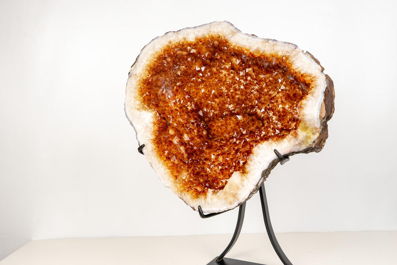 Natural Citrine Geode with Madeira Orange Crystals on a Custom - Made Stand - 53 Lb, 23 In. - E2D Crystals & Minerals