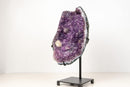Purple Galaxy Amethyst Cluster with Calcite, Golden Goethite & Rare Inclusions on Custom Stand – Natural Brazilian Crystal - 1.0 Kg - 2.2 lb - E2D Crystals & Minerals