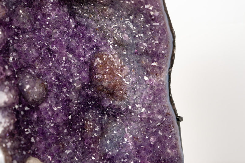 Purple Galaxy Amethyst Cluster with Calcite, Golden Goethite & Rare Inclusions on Custom Stand – Natural Brazilian Crystal - 1.0 Kg - 2.2 lb - E2D Crystals & Minerals