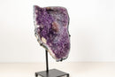 Purple Galaxy Amethyst Cluster with Calcite, Golden Goethite & Rare Inclusions on Custom Stand – Natural Brazilian Crystal - 1.0 Kg - 2.2 lb - E2D Crystals & Minerals