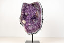 Purple Galaxy Amethyst Cluster with Calcite, Golden Goethite & Rare Inclusions on Custom Stand – Natural Brazilian Crystal - 1.0 Kg - 2.2 lb - E2D Crystals & Minerals