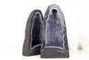 Pair of Rare Blue Agate Geode Cathedrals with Sparkly Blue Galaxy Druzy Amethyst and Calcite Inclusions - Bookmatching Pair, 42 Lb. - E2D Crystals & Minerals