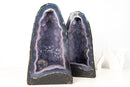 Pair of Rare Blue Agate Geode Cathedrals with Sparkly Blue Galaxy Druzy Amethyst and Calcite Inclusions - Bookmatching Pair, 42 Lb. - E2D Crystals & Minerals