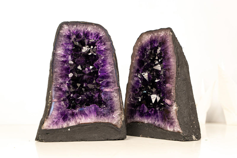 Bookmatching Pair of AAA - Grade Amethyst Geodes with Deep Purple Druzy Crystals – Natural Small Amethyst, 8.9 Kg - 19.5 lb - E2D Crystals & Minerals