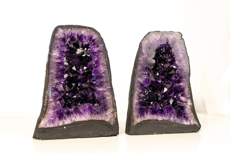 Bookmatching Pair of AAA - Grade Amethyst Geodes with Deep Purple Druzy Crystals – Natural Small Amethyst, 8.9 Kg - 19.5 lb - E2D Crystals & Minerals