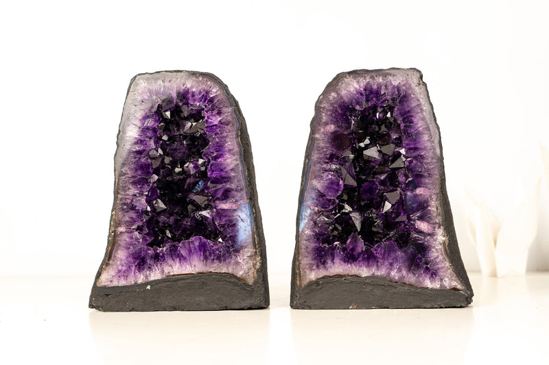 Bookmatching Pair of AAA - Grade Amethyst Geodes with Deep Purple Druzy Crystals – Natural Small Amethyst, 8.9 Kg - 19.5 lb - E2D Crystals & Minerals