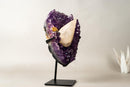 UV - Reactive Calcite on Brazilian Purple Amethyst Cluster – Natural Pristine 6.4 lb Collector Display - E2D Crystals & Minerals