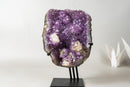 Brazilian Amethyst Cluster with Rare Cubic Calcite, Flower Stalactites & Goethite – 9.5 lb / 4.3 kg Crystal Display on Stand - E2D Crystals & Minerals
