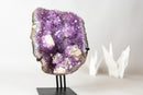 Brazilian Amethyst Cluster with Rare Cubic Calcite, Flower Stalactites & Goethite – 9.5 lb / 4.3 kg Crystal Display on Stand - E2D Crystals & Minerals