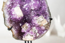 Brazilian Amethyst Cluster with Rare Cubic Calcite, Flower Stalactites & Goethite – 9.5 lb / 4.3 kg Crystal Display on Stand - E2D Crystals & Minerals