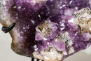 Brazilian Amethyst Cluster with Rare Cubic Calcite, Flower Stalactites & Goethite – 9.5 lb / 4.3 kg Crystal Display on Stand - E2D Crystals & Minerals
