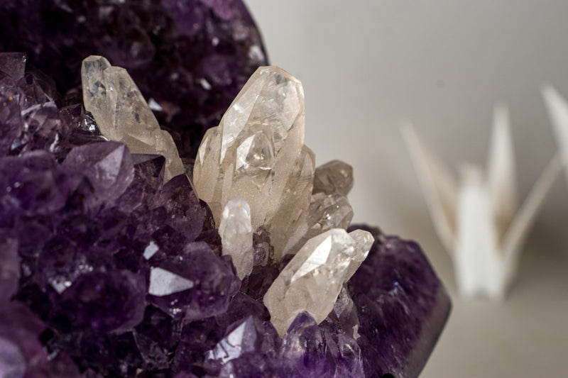 Deep Purple Amethyst Geode with Crystallized Calcite Flower – Gallery Display Specimen – 20.3 lb / 9.2 kg - E2D Crystals & Minerals