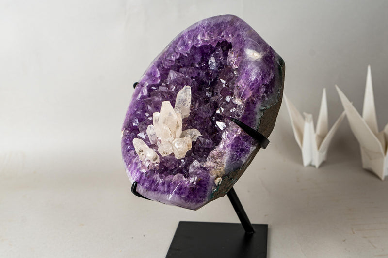 Deep Purple Amethyst Geode with Crystallized Calcite Flower – Gallery Display Specimen – 20.3 lb / 9.2 kg - E2D Crystals & Minerals