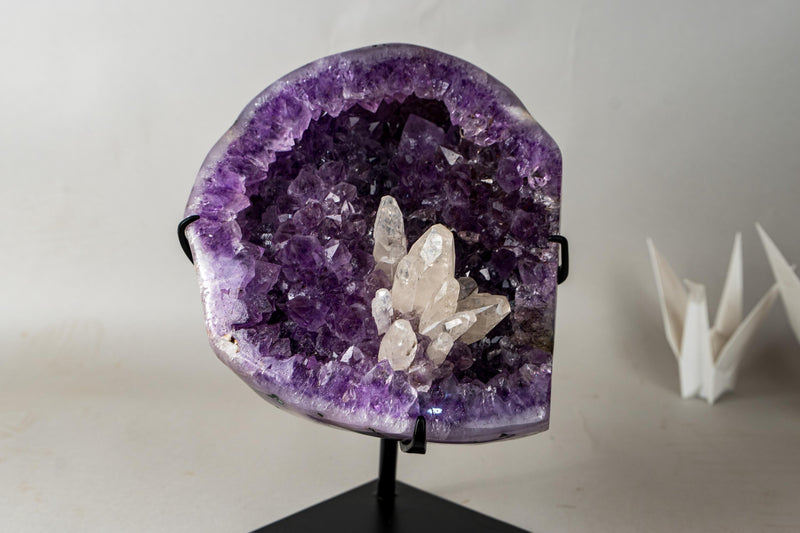 Deep Purple Amethyst Geode with Crystallized Calcite Flower – Gallery Display Specimen – 20.3 lb / 9.2 kg - E2D Crystals & Minerals