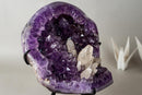 Deep Purple Amethyst Geode with Crystallized Calcite Flower – Gallery Display Specimen – 20.3 lb / 9.2 kg - E2D Crystals & Minerals