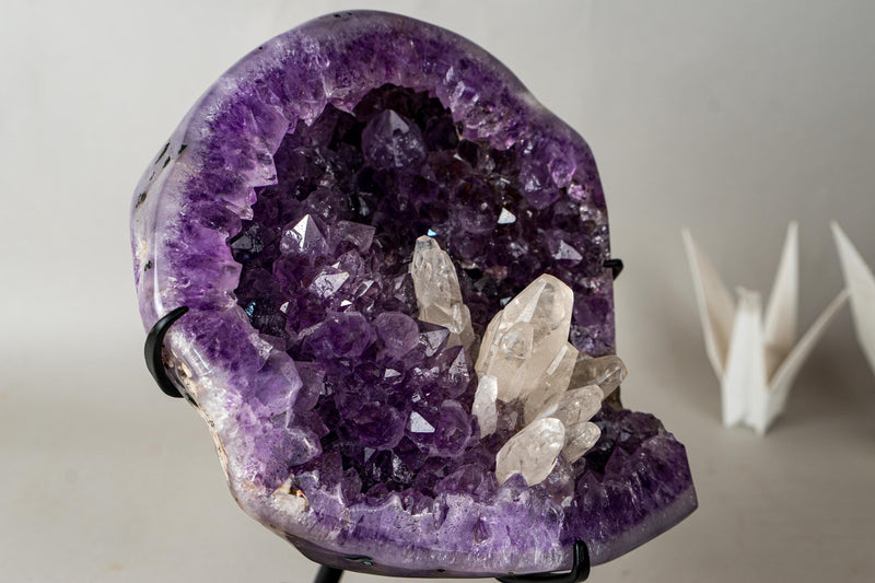 Deep Purple Amethyst Geode with Crystallized Calcite Flower – Gallery Display Specimen – 20.3 lb / 9.2 kg - E2D Crystals & Minerals