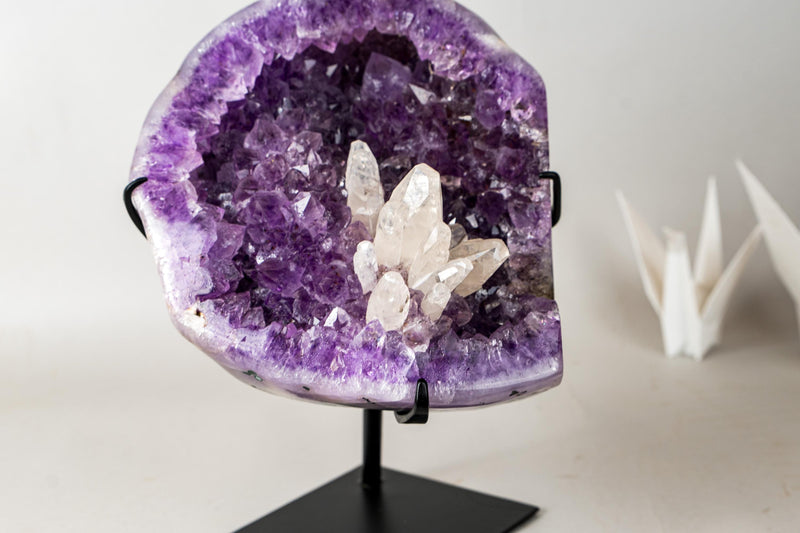 Deep Purple Amethyst Geode with Crystallized Calcite Flower – Gallery Display Specimen – 20.3 lb / 9.2 kg - E2D Crystals & Minerals