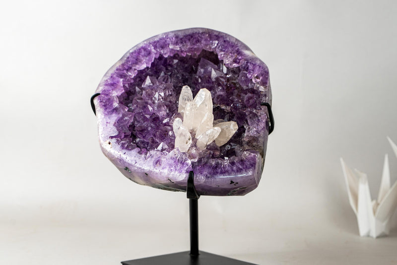 Deep Purple Amethyst Geode with Crystallized Calcite Flower – Gallery Display Specimen – 20.3 lb / 9.2 kg - E2D Crystals & Minerals