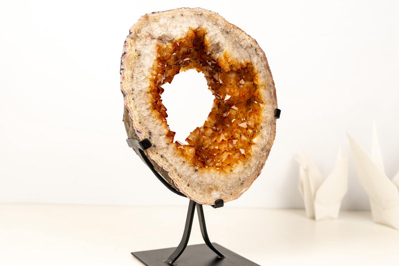 Natural Citrine Geode Portal with Flower Stalactites – High - Grade Orange Citrine on Custom Stand - 7.3 Kg - 16.1 lb - E2D Crystals & Minerals