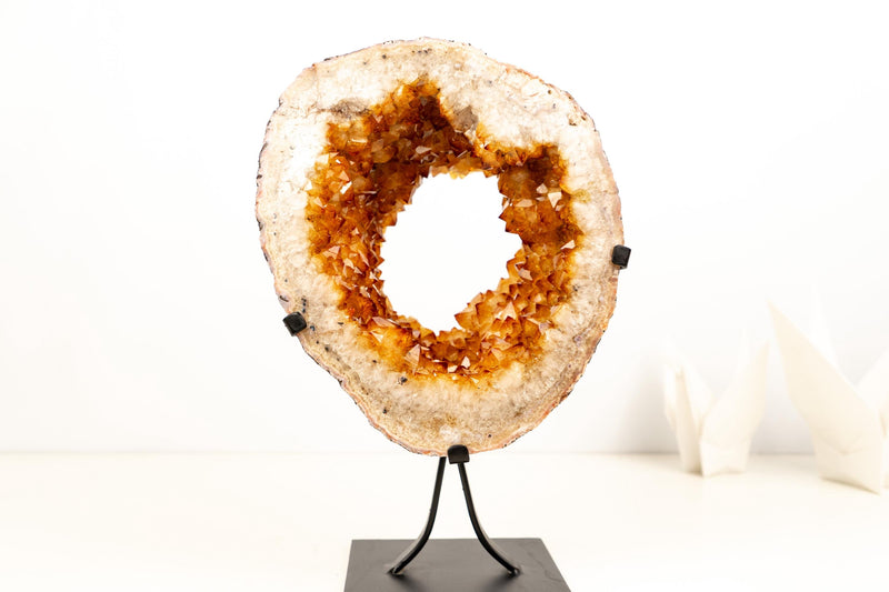 Natural Citrine Geode Portal with Flower Stalactites – High - Grade Orange Citrine on Custom Stand - 7.3 Kg - 16.1 lb - E2D Crystals & Minerals