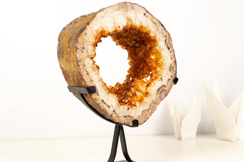 Natural Citrine Geode Portal – High - Grade Golden - Orange Citrine on Custom Stand - 7.3 Kg - 16.1 lb - E2D Crystals & Minerals