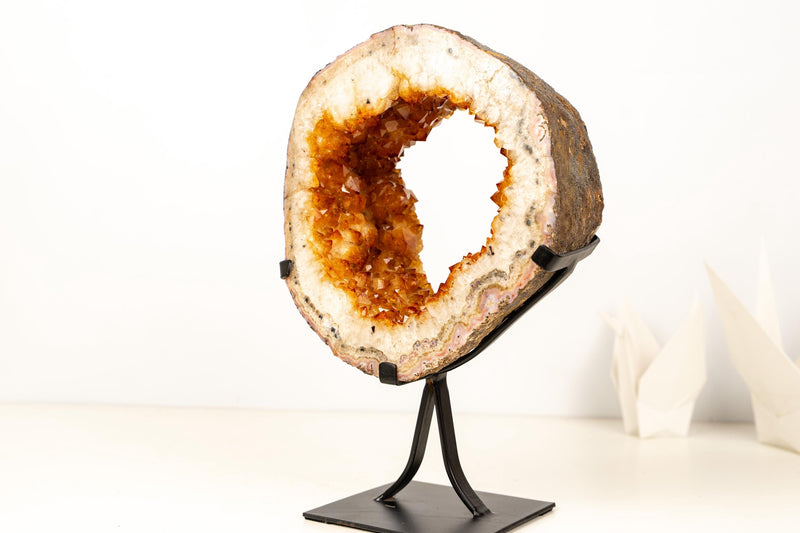 Natural Citrine Geode Portal – High - Grade Golden - Orange Citrine on Custom Stand - 7.3 Kg - 16.1 lb - E2D Crystals & Minerals
