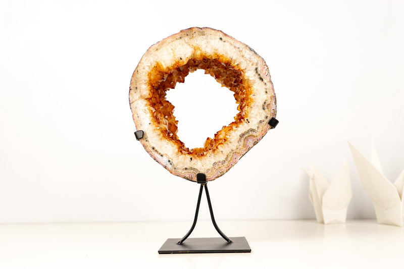 Natural Citrine Geode Portal – High - Grade Golden - Orange Citrine on Custom Stand - 7.3 Kg - 16.1 lb - E2D Crystals & Minerals