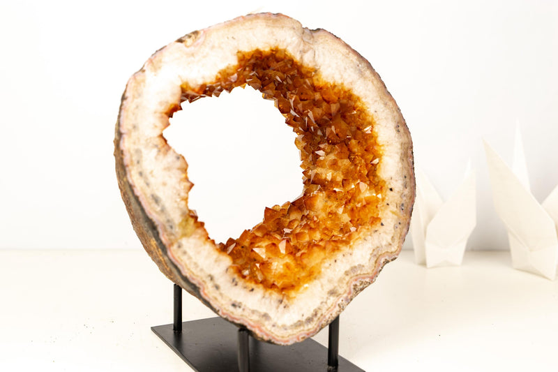 Natural Citrine Geode Portal with Flower Rosettes – High - Grade Orange Citrine on Custom Stand - 7.9 Kg - 17.4 lb - E2D Crystals & Minerals