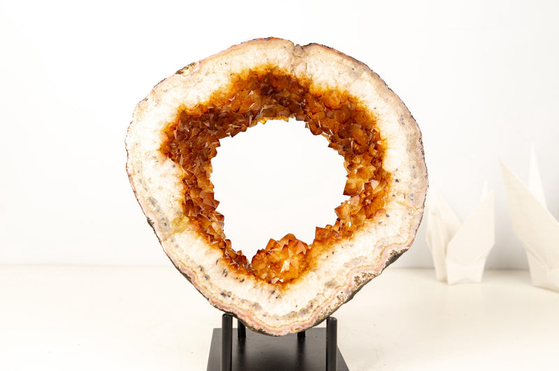 Natural Citrine Geode Portal with Flower Rosettes – High - Grade Orange Citrine on Custom Stand - 7.9 Kg - 17.4 lb - E2D Crystals & Minerals