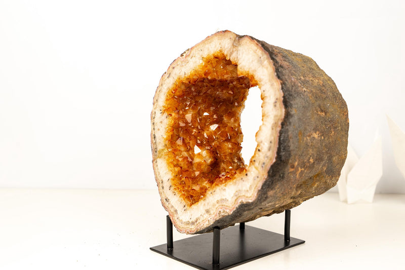 Natural Citrine Geode Portal with Flower Rosettes – High - Grade Orange Citrine on Custom Stand - 7.9 Kg - 17.4 lb - E2D Crystals & Minerals