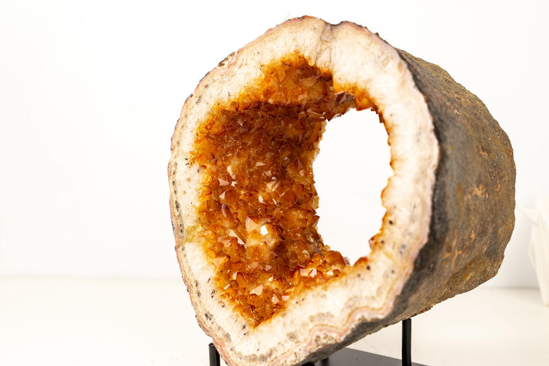 Natural Citrine Geode Portal with Flower Rosettes – High - Grade Orange Citrine on Custom Stand - 7.9 Kg - 17.4 lb - E2D Crystals & Minerals