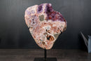 Pink Amethyst Geode on Stand with Natural Purple & Red Amethyst Flowers - E2D Crystals & Minerals