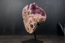 Pink Amethyst Geode on Stand with Natural Purple & Red Amethyst Flowers - E2D Crystals & Minerals