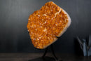 Cluster with Sparkly Golden - Orange Druzy and Calcite on Stand - E2D Crystals & Minerals
