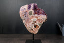 Pink Amethyst Geode on Stand with Natural Purple & Red Amethyst Flowers - E2D Crystals & Minerals