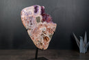 Pink Amethyst Geode on Stand with Natural Purple & Red Amethyst Flowers - E2D Crystals & Minerals