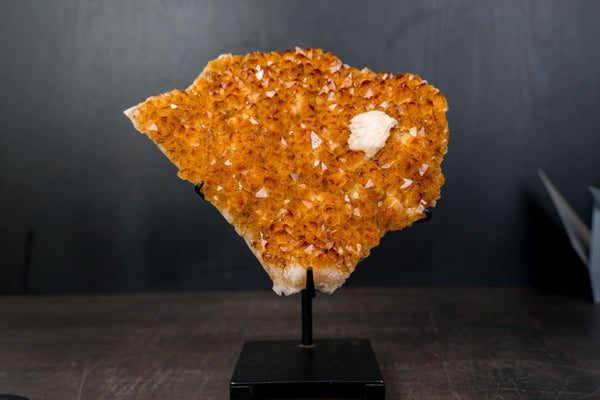 Citrine Cluster with Rich Golden - Orange Druzy and Calcite Inclusion - E2D Crystals & Minerals
