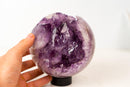 Amethyst Crystal Sphere with Deep Purple Elestial Points – 6 in - E2D Crystals & Minerals